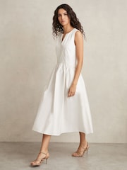 Reiss Ivory Liza 100% Cotton Corset Midi Dress - Image 1 of 6