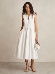 Reiss Ivory Liza 100% Cotton Corset Midi Dress - Image 4 of 6