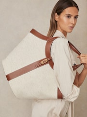 Reiss Natural Lyra Leather And Suede Tote Bag - Image 2 of 5