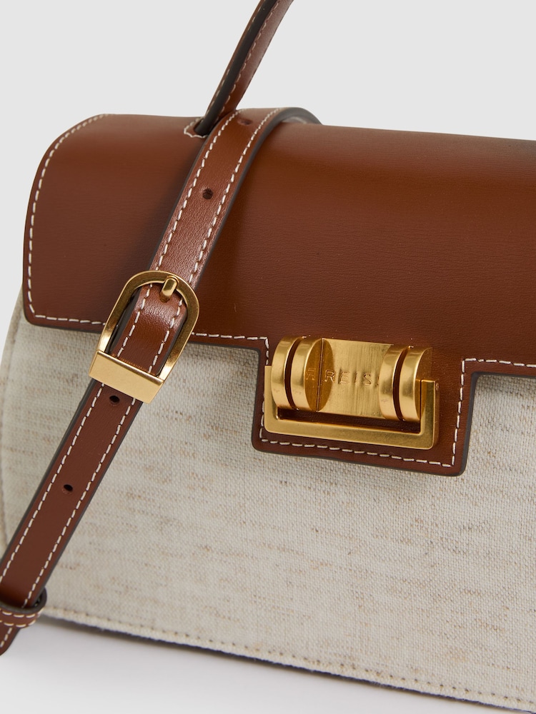 Reiss Natural Kinsley Leather And Cotton Top Handle Bag - Image 5 of 5