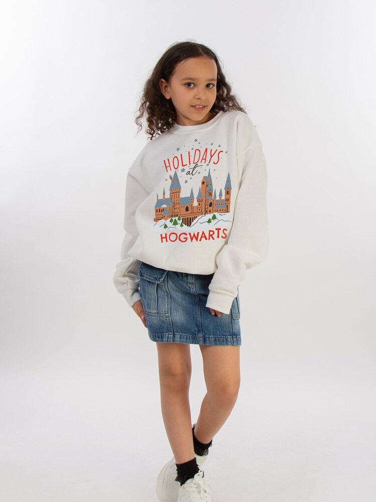 Brands In White Girls Harry Potter Holidays At Hogwarts Sweatshirt - Image 2 of 4