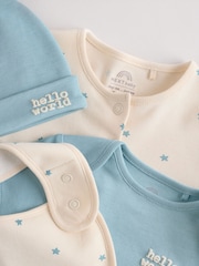 Blue Baby Sleepsuit, Bodysuit, Beanie and Bib Set 4 Piece (0-12mths) - Image 8 of 17