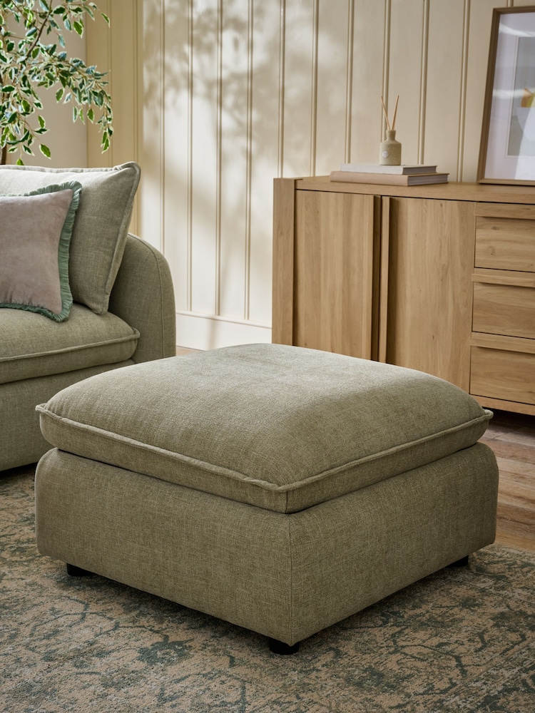 Brushed Weave Light Olive Green Crosby Modular Footstool - Image 1 of 14