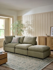 Brushed Weave Light Olive Green Crosby Modular Footstool - Image 4 of 14