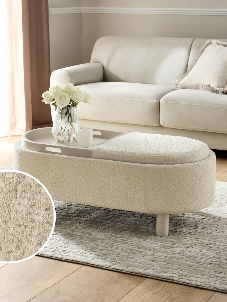 Linen Look Leopard Light Natural Ashton Upholstered Large Storage Stool - Image 1 of 14