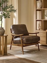 Vintaged Faux Leather Chocolate Bronx Frame Hampton Wooden Accent Chair - Image 1 of 9