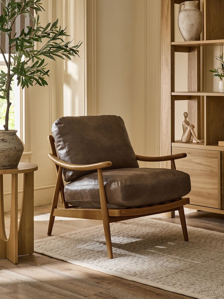 Vintaged Faux Leather Chocolate Bronx Frame Hampton Wooden Accent Chair - Image 1 of 9