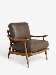 Vintaged Faux Leather Chocolate Bronx Frame Hampton Wooden Accent Chair - Image 3 of 9