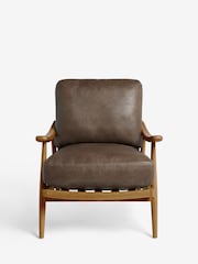 Vintaged Faux Leather Chocolate Bronx Frame Hampton Wooden Accent Chair - Image 6 of 9