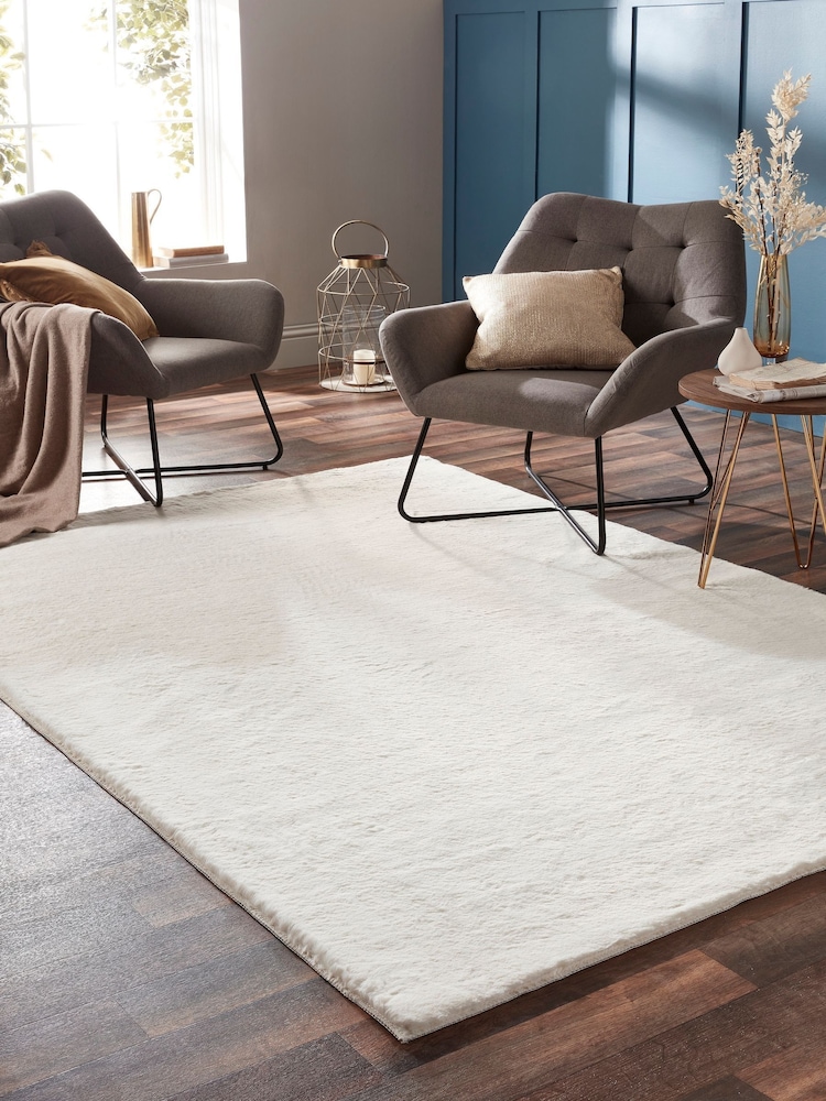 Origin Rug Collection. Cream Washable Faux Fur Rug - Image 1 of 6