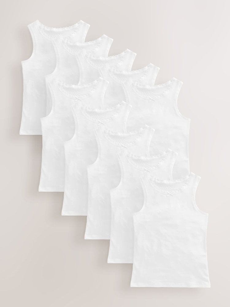 White 10 Pack Lace Trim Vest (1.5-16yrs) - Image 1 of 13