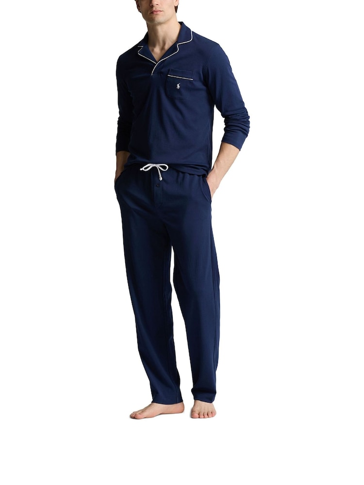Polo Ralph Lauren Blue Cotton Interlock Shirt & Bottoms Pyjamas Set - Image 1 of 8