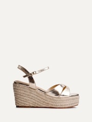 Linzi Gold Sian Wide Fit Linked Front Strap Wedges - Image 2 of 5