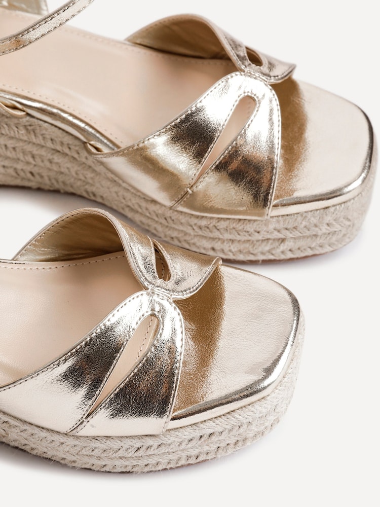 Linzi Gold Sian Wide Fit Linked Front Strap Wedges - Image 5 of 5