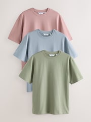 Blue/Pink/Green Regular Fit Heavyweight T-Shirts 3 Pack - Image 1 of 9