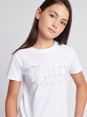 Juicy Couture White Girls Fitted Diamante 100% Cotton T-Shirt - Image 2 of 7