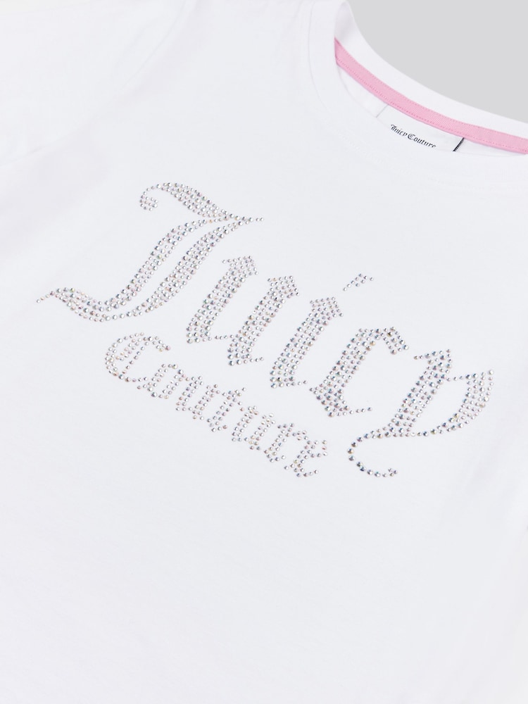 Juicy Couture White Girls Fitted Diamante 100% Cotton T-Shirt - Image 7 of 7