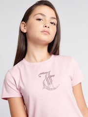 Juicy Couture Pink Girls Tonal Diamante Fitted 100% Cotton T-Shirt - Image 2 of 7