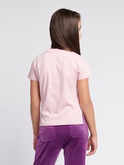 Juicy Couture Pink Girls Tonal Diamante Fitted 100% Cotton T-Shirt - Image 3 of 7