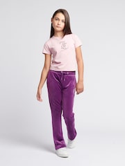 Juicy Couture Pink Girls Tonal Diamante Fitted 100% Cotton T-Shirt - Image 4 of 7