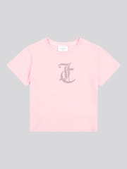 Juicy Couture Pink Girls Tonal Diamante Fitted 100% Cotton T-Shirt - Image 5 of 7