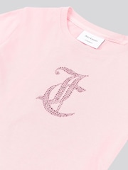 Juicy Couture Pink Girls Tonal Diamante Fitted 100% Cotton T-Shirt - Image 7 of 7