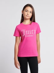 Juicy Couture light Pink Girls Fitted Diamante 100% Cotton T-Shirt - Image 1 of 7