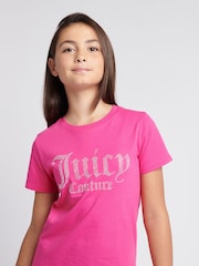 Juicy Couture light Pink Girls Fitted Diamante 100% Cotton T-Shirt - Image 2 of 7