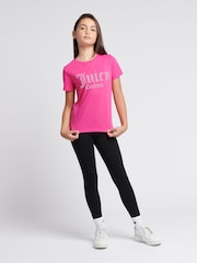 Juicy Couture light Pink Girls Fitted Diamante 100% Cotton T-Shirt - Image 4 of 7