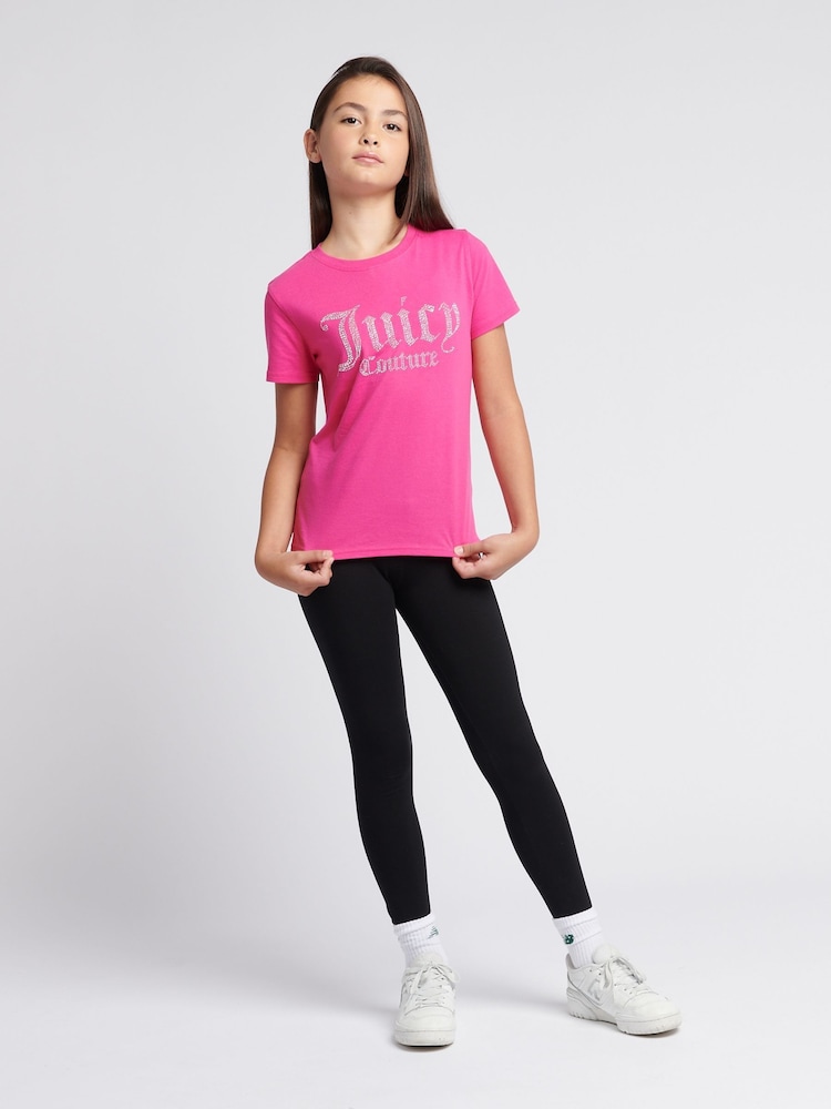 Juicy Couture light Pink Girls Fitted Diamante 100% Cotton T-Shirt - Image 4 of 7