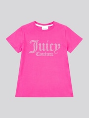 Juicy Couture light Pink Girls Fitted Diamante 100% Cotton T-Shirt - Image 5 of 7