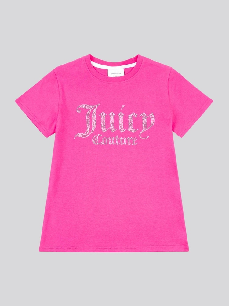 Juicy Couture light Pink Girls Fitted Diamante 100% Cotton T-Shirt - Image 5 of 7