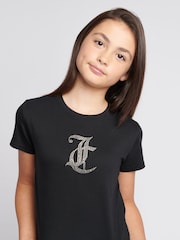 Juicy Couture Black Girls Tonal Diamante Fitted 100% Cotton T-Shirt - Image 2 of 7