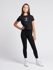 Juicy Couture Black Girls Tonal Diamante Fitted 100% Cotton T-Shirt - Image 4 of 7