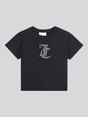 Juicy Couture Black Girls Tonal Diamante Fitted 100% Cotton T-Shirt - Image 5 of 7