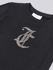 Juicy Couture Black Girls Tonal Diamante Fitted 100% Cotton T-Shirt - Image 7 of 7