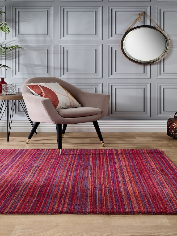 Origin Rug Collection. Red Fine Stripes Wool Rug - Image 1 of 4
