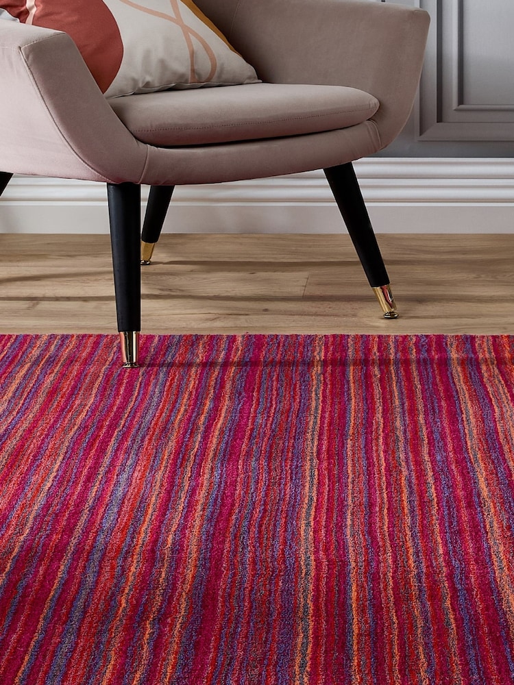 Origin Rug Collection. Red Fine Stripes Wool Rug - Image 2 of 4