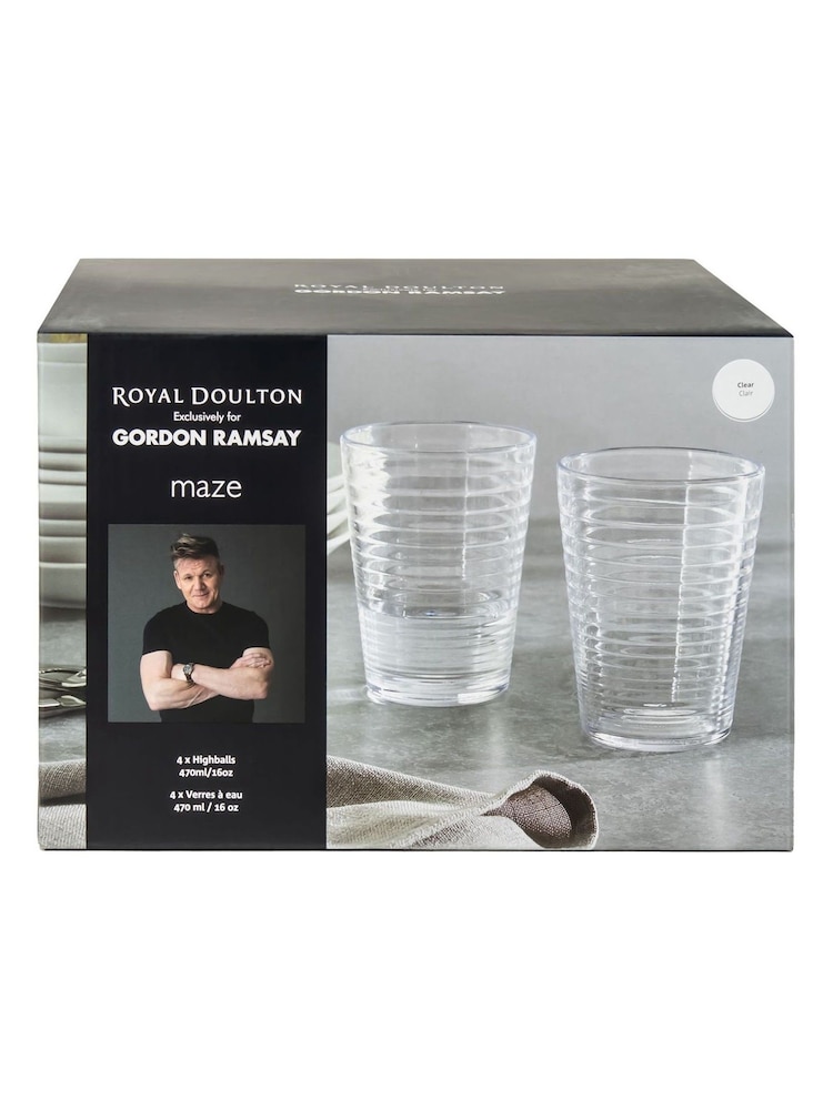 Royal Doulton Set of 4 Clear Maze Hiball Glasses - Image 2 of 5