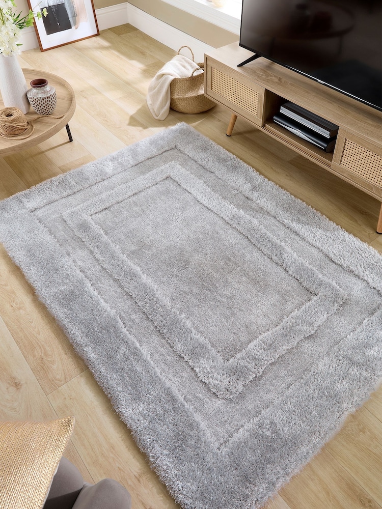 Origin Rug Collection. Silver Frame Shaggy Pile Rug - Image 1 of 5