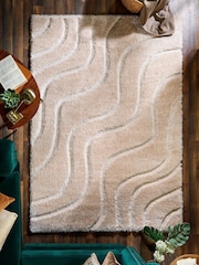 Origin Rug Collection. Cream Soft Carved Wave Shaggy Rug - Image 1 of 4