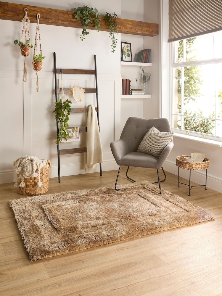 Origin Rug Collection. Brown Frame Shaggy Pile Rug - Image 1 of 4
