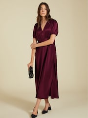 Baukjen Red Cathy Satin V-Neck Midi Dress - Image 1 of 5