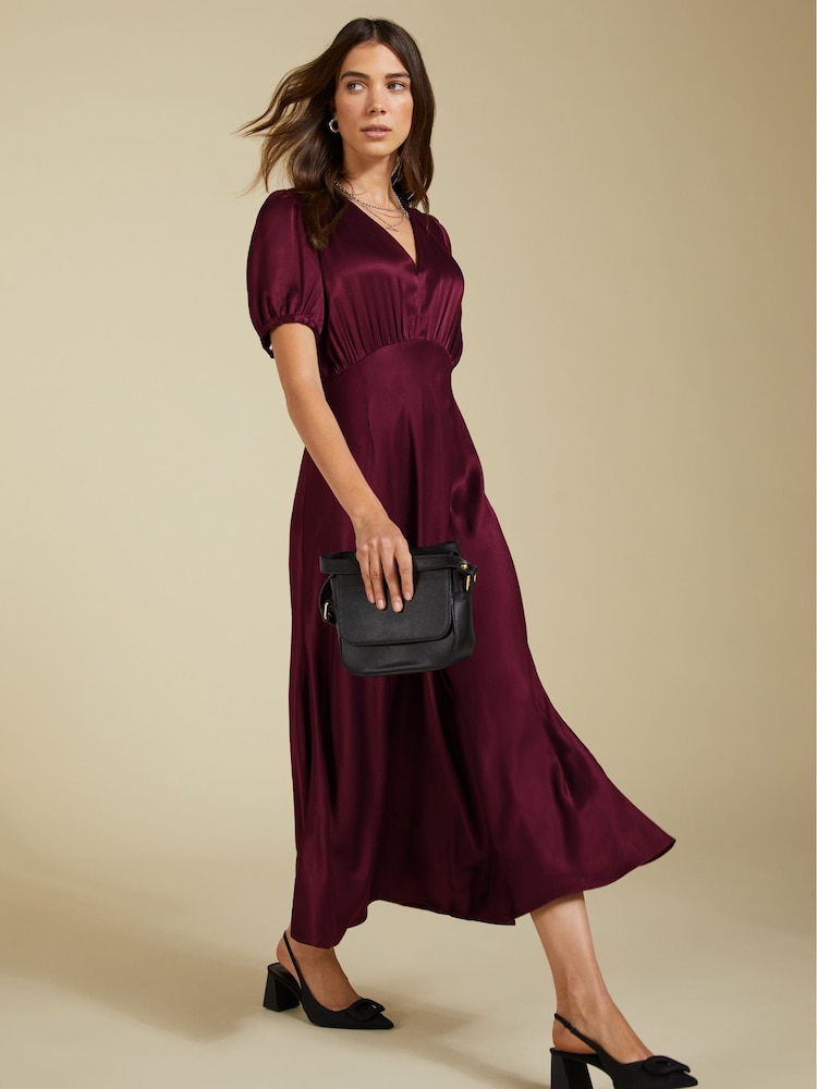 Baukjen Red Cathy Satin V-Neck Midi Dress - Image 2 of 5