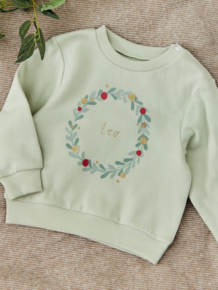 My 1st Years Green Personalised Wreath 100% Cotton Sweatshirt - Image 1 of 5