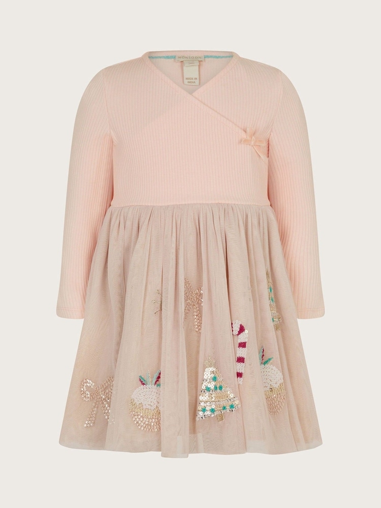 Monsoon Pink Baby Wrap Sequin Christmas Disco Dress - Image 1 of 3
