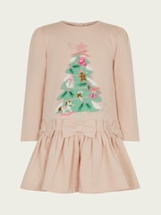 Monsoon Pink Baby 100% Cotton Christmas Tree Bow Dress - Image 1 of 2