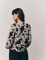 Cow Print Tie Front Long Sleeve Blouse - Image 3 of 4