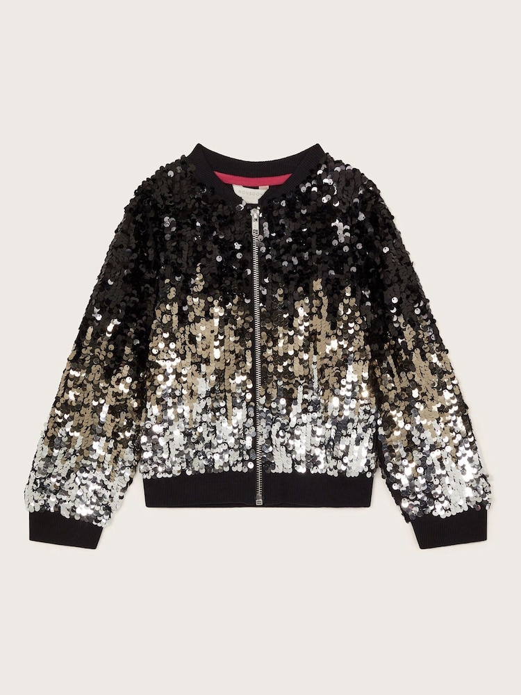 Monsoon Black Ombre Sequin Bomber Jacket - Image 2 of 4
