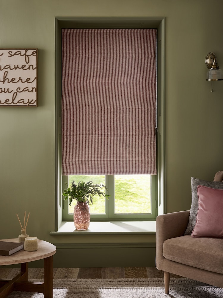 Pink Ready Made Blackout Roman Brushed Stripe Blinds - Image 1 of 7